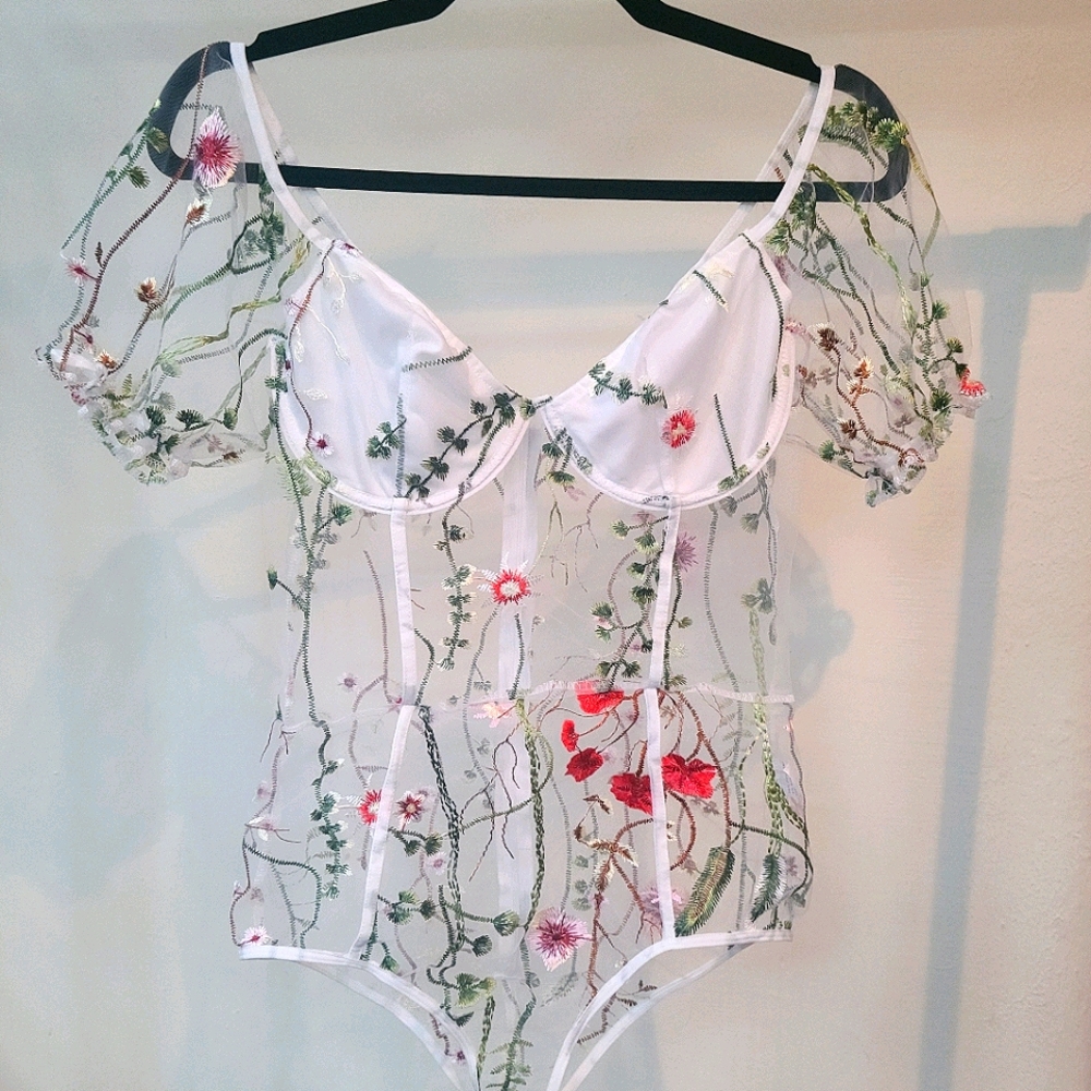 Sheer floral bodysuit